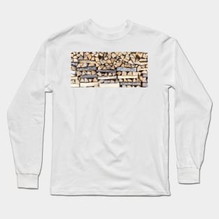 Chopped wood piled in a wood stack Long Sleeve T-Shirt